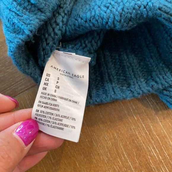 American Eagle fair isle mock neck plush sweater bohemian cozy retro soft sz S - Picture 9 of 9